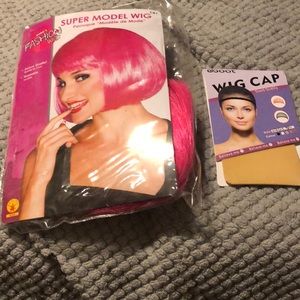 Halloween Hot pink wig & wig cap